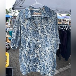 Vintage Tommy Bahama Mens Floral Button Up Linen Shirt Blue Size XL